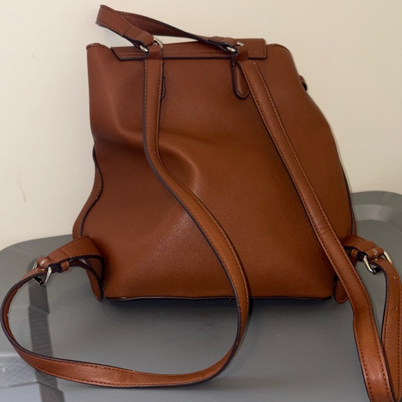 Chaps Brown Faux Leather Drawstring Backpack - Picture 8 of 8